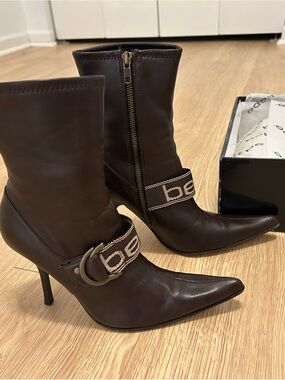 Bebe Liza Brown Heeled Ankle Boots